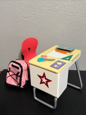 American Girl School Classroom Desk w/ Chair for 18” Doll & Pink Backpack